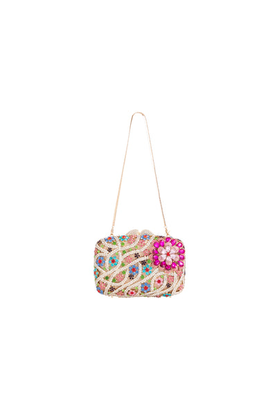 Multicolour Floral Embellished Clutch Bag