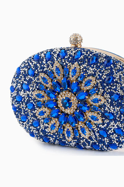 Royal Blue Embellished Clutch Bag with Gold Details