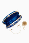 Royal Blue Embellished Clutch Bag with Gold Details