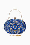 Royal Blue Embellished Clutch Bag with Gold Details