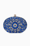 Royal Blue Embellished Clutch Bag with Gold Details