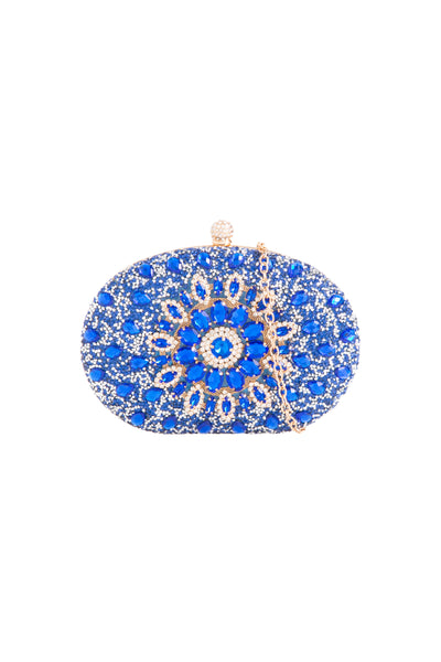 Royal Blue Embellished Clutch Bag with Gold Details