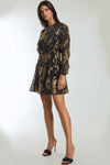 Black Gold Keyhole Foil Floral Detail Mini Dress