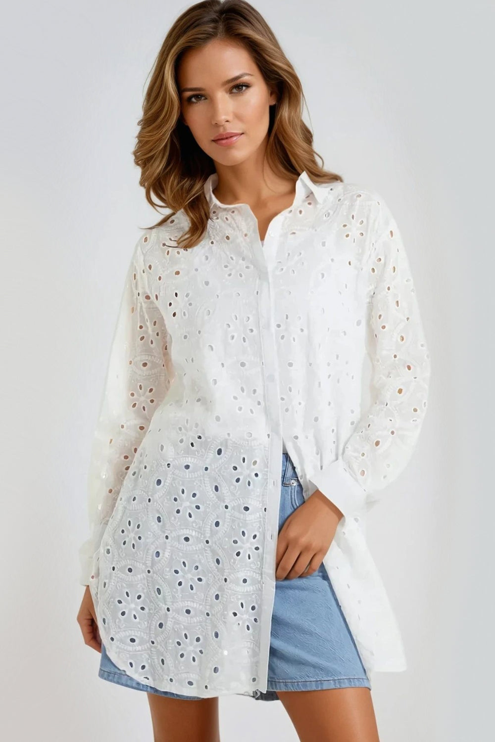 White Broderie Anglaise Cuff Shirt