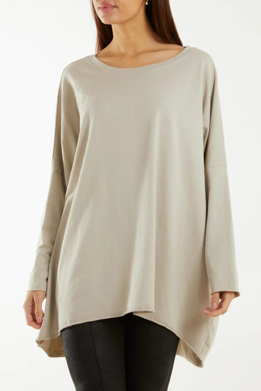 Stone Cotton Scoop Neck Long Sleeve Top