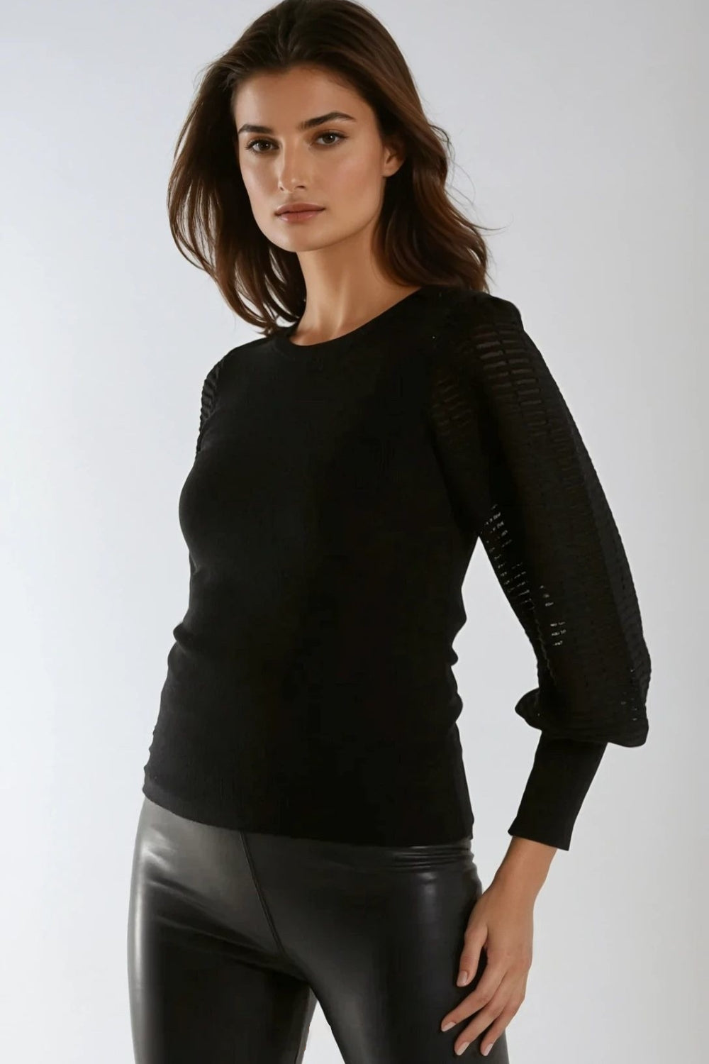 Black Mesh Puff Sleeve Jumper