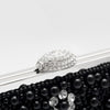 Black Pearl And Crystal Clutch Bag With Silver Details