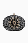 Black Embellished Clutch Bag with Gold Details