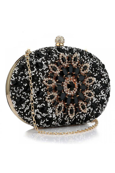 Black Embellished Clutch Bag with Gold Details