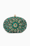 Green Embellished Clutch Bag with Gold Details