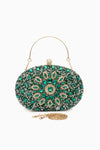 Green Embellished Clutch Bag with Gold Details