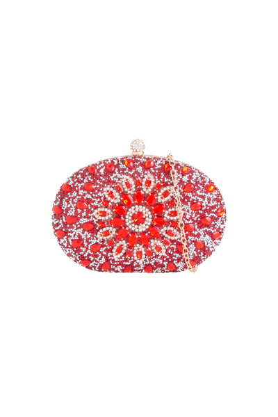 Red Embellished Clutch Bag with Gold Details