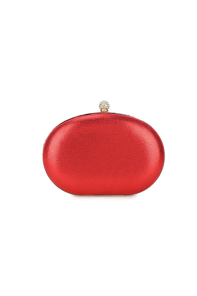 Red Embellished Clutch Bag with Gold Details