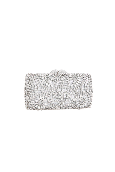 Silver Crystal Embellished Clutch Bag