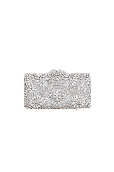 Silver Crystal Embellished Clutch Bag