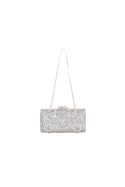 Silver Crystal Embellished Clutch Bag