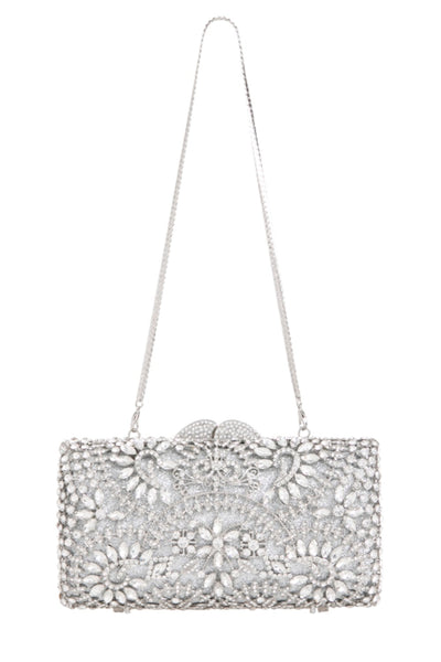 Silver Crystal Embellished Clutch Bag