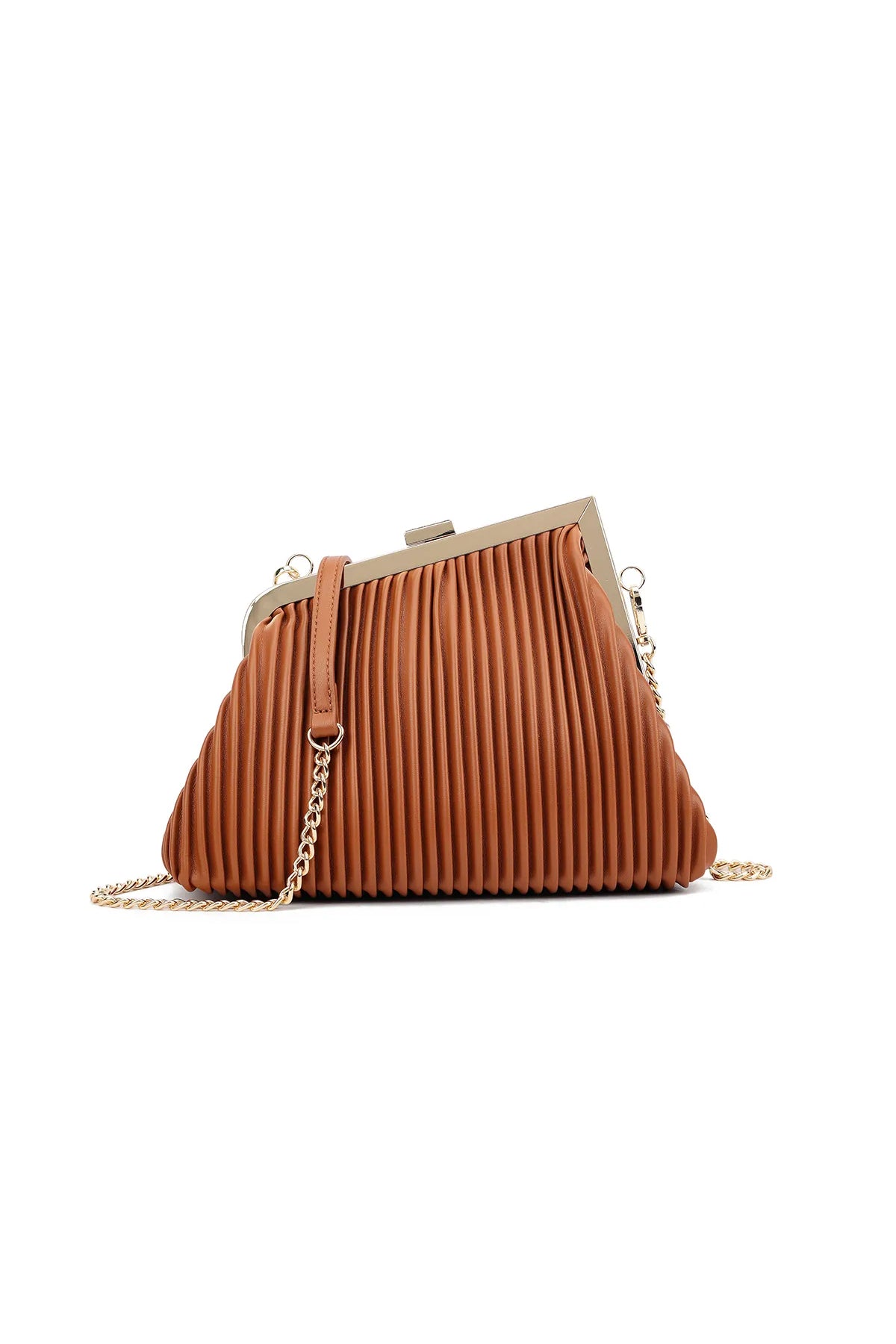 Brown Pleated Faux Leather Handbag