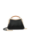 Black Pleated Faux Leather Top Handle Bag