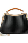 Black Pleated Faux Leather Top Handle Bag