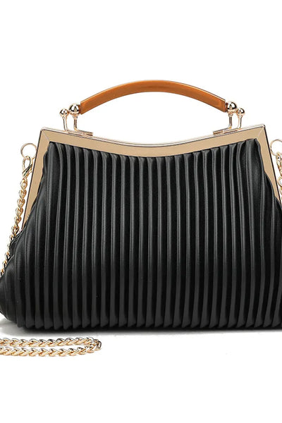 Black Pleated Faux Leather Top Handle Bag