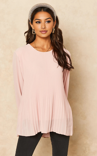 Blush Long Sleeve Pleated Blouse