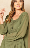 Khaki Long Sleeve Pleated Blouse