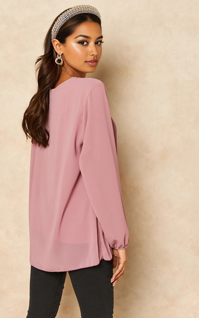 Rose Long Sleeve Pleated Blouse