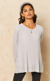 Silver Grey Long Sleeve Pleated Blouse