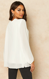 White Long Sleeve Pleated Blouse