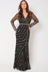 Black And Gold Long Sleeve Embellished Maxi Dress