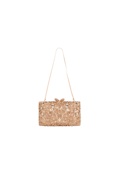 Gold Crystal Embellished Clutch Bag