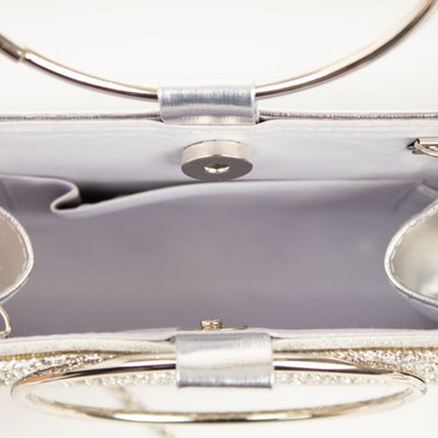 Silver Diamante Clutch Bag with Top Handles