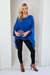 Royal Blue Silk Batwing Sleeve Top Blouse