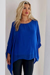 Royal Blue Silk Batwing Sleeve Top Blouse