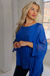 Royal Blue Silk Batwing Sleeve Top Blouse