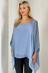 Denim Blue Silk Batwing Sleeve Top Blouse