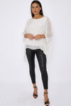 Beige Silk Batwing Sleeve Top Blouse