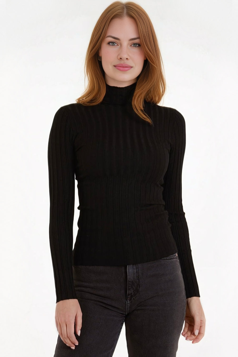 Black ribbed polo neck jumper womens online