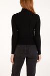 Black Ribbed Roll Neck Jumper