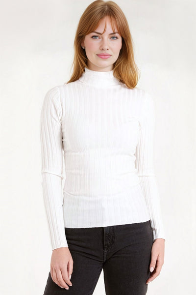 Cream Ribbed Roll Neck Jumper