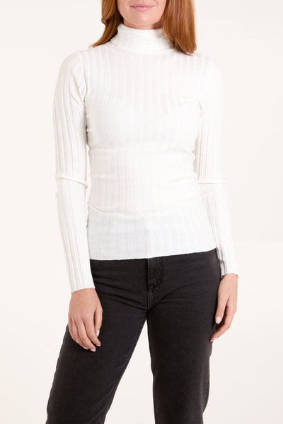 Cream Ribbed Roll Neck Jumper