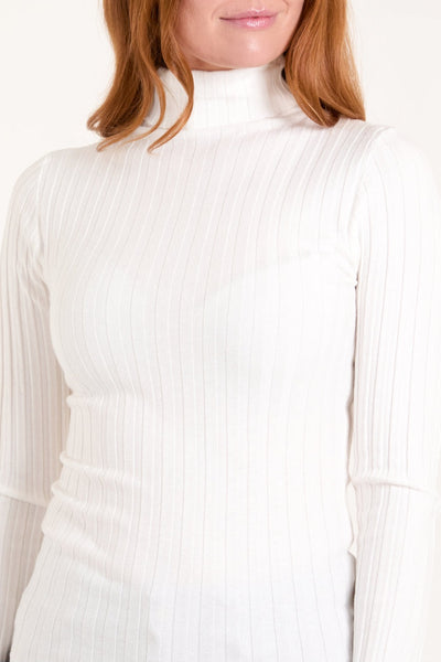 Cream Ribbed Roll Neck Jumper