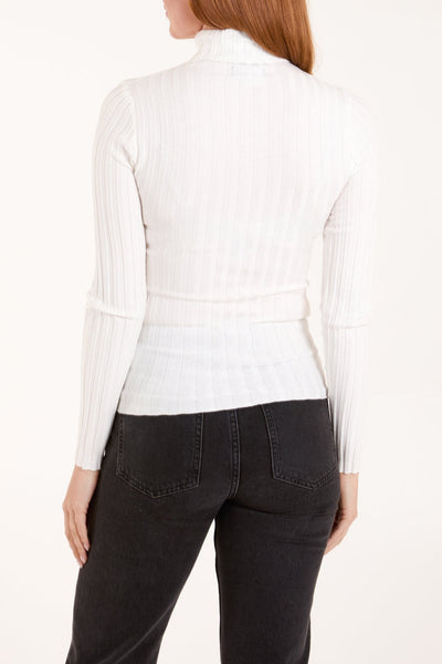 Cream Ribbed Roll Neck Jumper