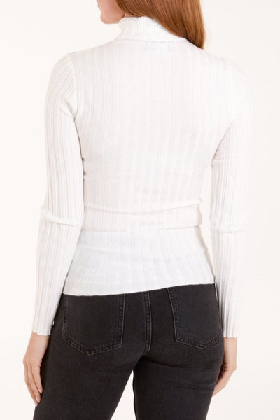 Cream Ribbed Roll Neck Jumper