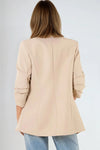 Beige Blazer with Ruched Sleeves