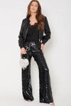 Black Sequin Wide Leg Trousers