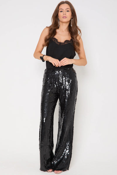 Black Sequin Wide Leg Trousers