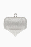 Silver Diamante Evening Clutch Bag with Tassels