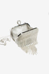 Silver Diamante Evening Clutch Bag with Tassels